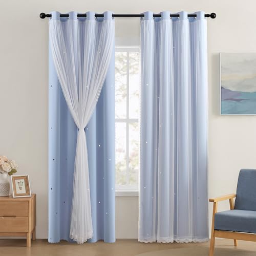 XiDi Light Blue Curtains for Bedroom, Girls Room Blackout Curtains, Kids Room Darkening Curtains Decor, 1 Panel 34/63/1