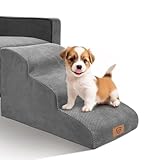Escaliers pour Chiens à 3 Marches, Masthome Escalier pour Animaux en Éponge avec Couvercle Amovible, Escalier Chien Antidérapante pour Chiots, Chats et Animaux Agés, Gris