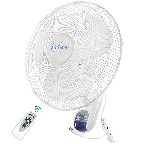 Simple Deluxe Household Quiet 16-Inch Digital Wall Mount Oscillating Exhaust Fan with Remote and Built-in Timer, 1 pack, white