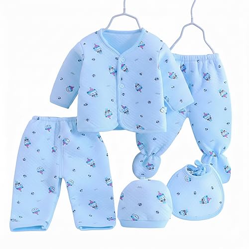 Image of Presents New Born Baby Winter Wear Printed Baby Clothes 5Pcs Sets 100% Cotton Boys Girls Unisex Baby Cotton /Winter or Flannel Suit Infant Clothes