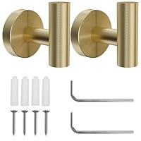 elook 2 PCS Coat Hooks, Screw in Metal Bathroom Towel Hook, SUS 304 Stainless Steel Heavy Duty Door Hanger, Waterproof and Rustproof - Gold