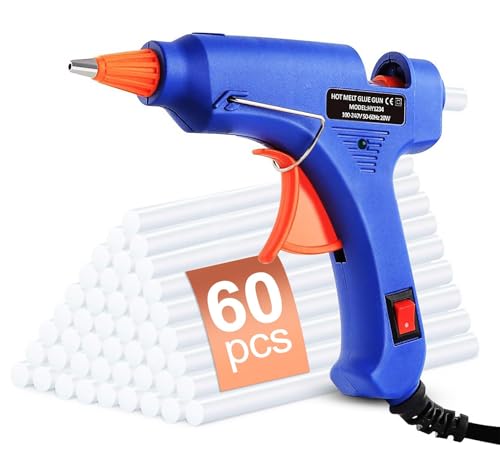 ilauke Hot Glue Gun, 20W Mini Heating Hot Melt Glue Gun with Sticks(60pcs 100mm) ON-Off Switch for DIY Arts, Hobby, Crafts, Home Repairs, Fabric, Metal, Wood, Glass, Card, Plastic