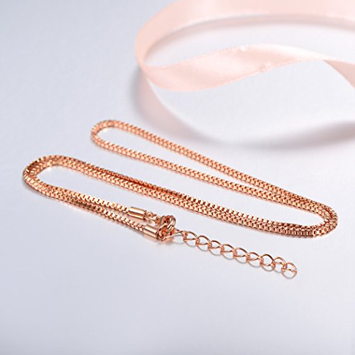 Rose Gold Plated 1.6Mm Wide Box Link Chain Necklace With Lobster Claw Clasp,Solid Mens Womens Necklace 22" Resizable #TOP3