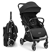KikkaBoo Passeggino Leggero fino a 22 kg CIELA, Piegatura Automatica, Schienale Reclinabile, da Viaggio, Misura Bagaglio a Mano, Nero