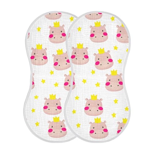 MCHIVER Crowned Hippo Stars White Baby Burp Cloths Cotton Washcloths Soft Absorbent Burping Rags for Baby Girl Boys Burpy Cloth Bib 1 Pack2