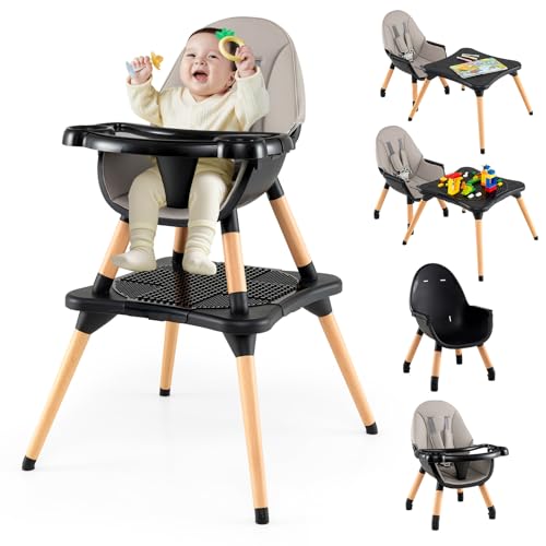 COSTWAY Trona para Bebé con Altura Ajustable, Silla Alta para Comer con Cinturón de Seguridad y Bandeja Extraíble, Trona Portátil Evolutiva Bebé (Negro,con Tablero de Bloques)
