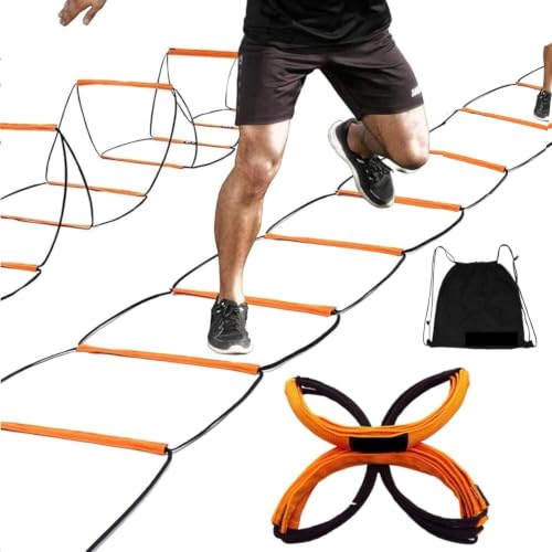 Image of Hop N Play 21.6 Ft- 8 Rung Agility Ladder, Hurdles for training, Agility Training Equipment, Soccer Speed Ladder, Football Footwork Ladder, Team Workout Ladder for Kids & Adult, Foldable & Tangle Free