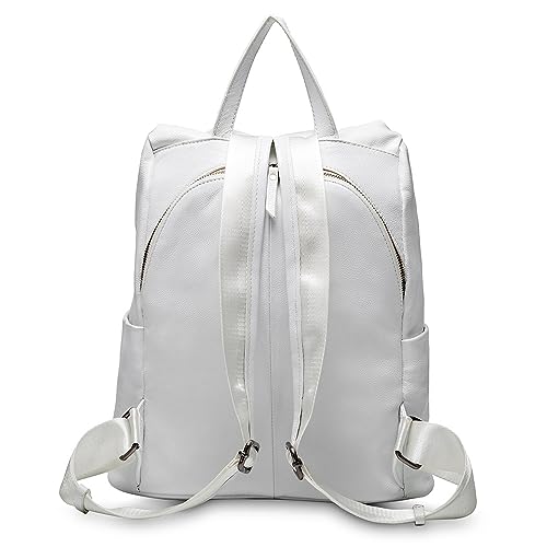 Image of zency Classic Genuine Leather Fashion Women Backpack Quality More Pockets Daily Knapsack Ladies Rucksack White