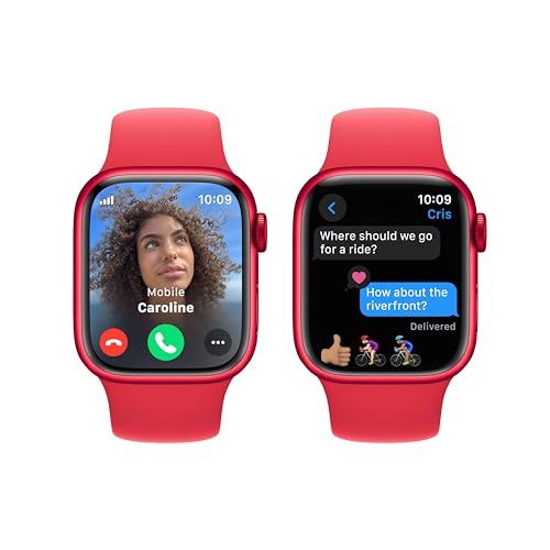 Image of Apple Watch Series 9 [GPS + Cellular 41mm] Smartwatch with (Product) RED Aluminum Case with (Product) RED Sport Band M /L. Fitness Tracker, Blood Oxygen & ECG Apps, Always-On Retina Display