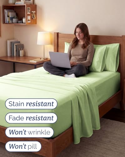 Image of Extra Deep Twin XL Sheet Set - 4 Piece Cooling Sheets - Light Sage Green | Hotel Luxury Bed Sheets Set, Easy & Secure Fit, Ultra-Soft, Wrinkle & Fade Free, Comfy Sheets Set with Extra Deep Pockets