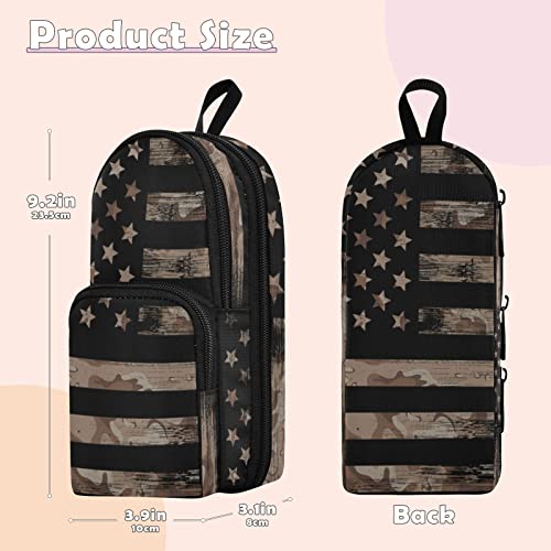 Image of American Flag Pencil Case Big Capacity Pen Bag with Compartment Students Schoolbag Shape Stationery Organizer Pencil Pouch Marker Case for School Office Work