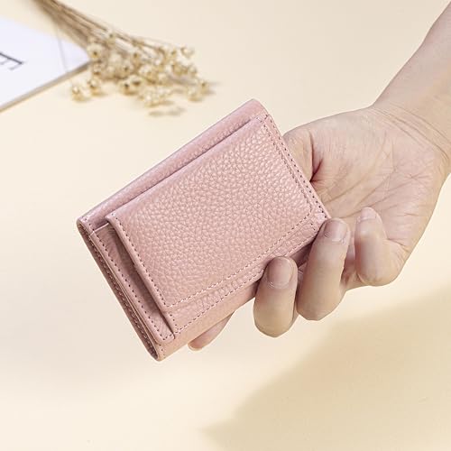 Image of Small Wallet Women Genuine Leather RFID Blocking Trifold Tiny Wallets with Snap Coin Pouch 7 Card Solts
