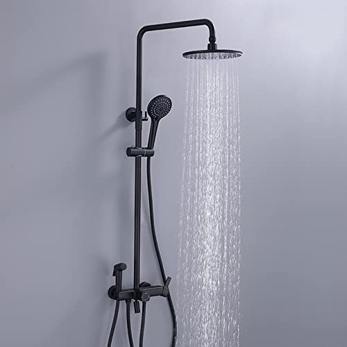 Système de douche noir mural avec douchette à main ergonomique