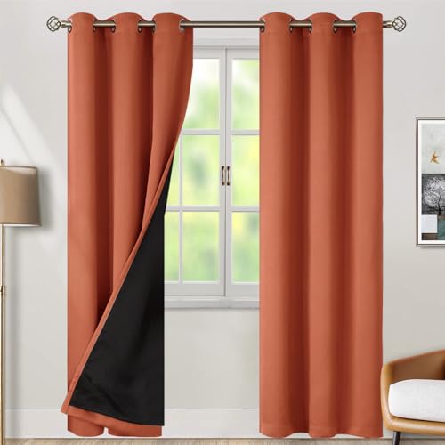 BGment Thermal Insulated 100% Blackout Curtains 84 Inch Length 2 Panels, Total Light Blocking Curtains for Bedroom, Grommet Window Drapes with Thick Black Liner, 42 Inch Wide Each Panel, Terracotta by BGment - Used condition - US$14.85