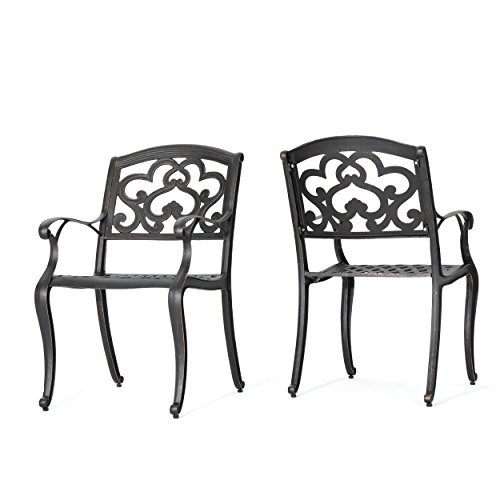 Copper Cast Aluminum Dining Chairs Set of 2, Lightweight Rust-Resistant