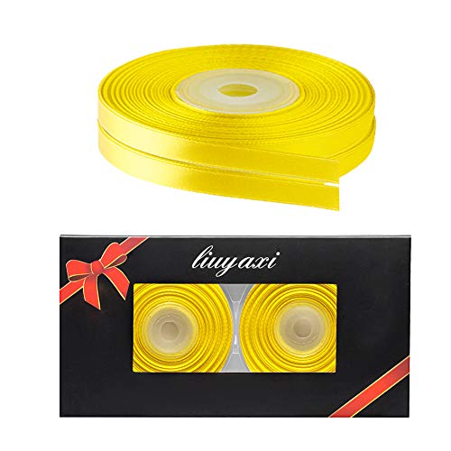 Image of Solid Color Double Faced Yellow Satin Ribbon 1 /4 inch X 50 Yards, Ribbons Perfect for Crafts, Wedding Decor, Bow Making, Sewing, Gift Package Wrapping and More