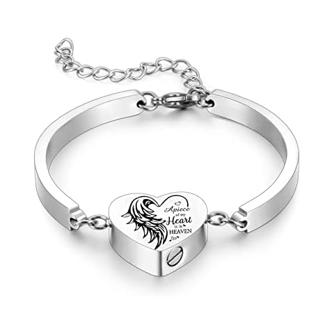 Yinplsmemory Cremation Jewelry Heart Urn Bracelet for Ashes for Women Men Adjustable Urn Cuff Bracelet for Human Pet Ashes Keepsake Memorial Jewelry Cover