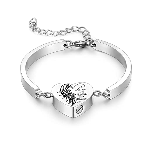 Yinplsmemory Cremation Jewelry Heart Urn Bracelet for Ashes for Women Men Adjustable Urn Cuff Bracelet for Human Pet Ashes Keepsake Memorial Jewelry
