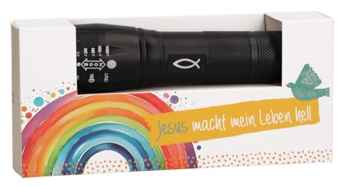 Taschenlampe für Kinder: Jesus macht mein Leben hell: Outdoor-Kindertaschenlampe mit 3 Lichtfunktionen (helles Licht, Blinklicht, SOS-Licht), mit Karabinerhaken & Schlaufenband