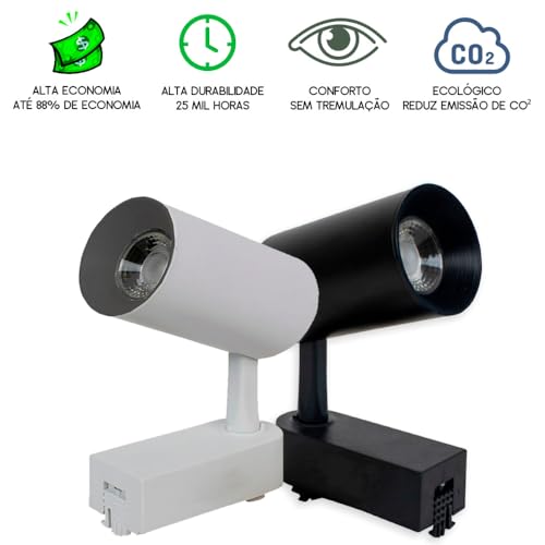 Kit 4 Spot LED Preto 10W 3000K Branco Quente Bivolt Para Trilho Eletrificado