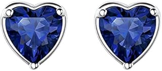 SAKUNALA Silver Stud Earrings for Women, Silver Birthstone Stud Earrings, Silver Heart Stud Earrings for Girls, Hypoallergenic Small Sleeper Heart Studs for Women Girls, Jewellery Gift for Birthday