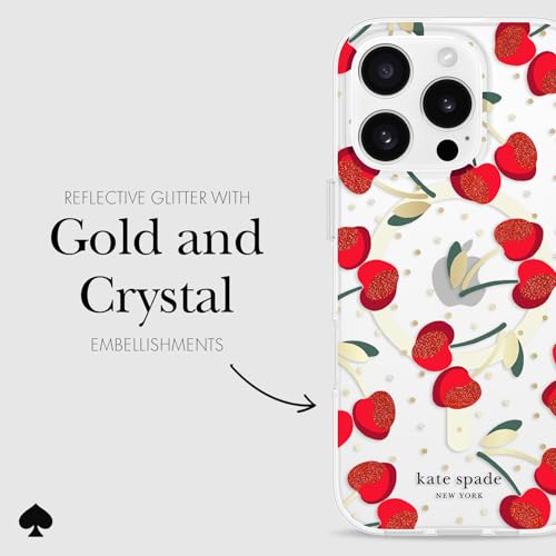 Image of kate spade new york iPhone 16 Pro Case - Cherry Dot Gems | Compatible with MagSafe - Lightweight Designer Case for iPhone 16 Pro with Anti-Scratch Coating and Cherry Dot Design