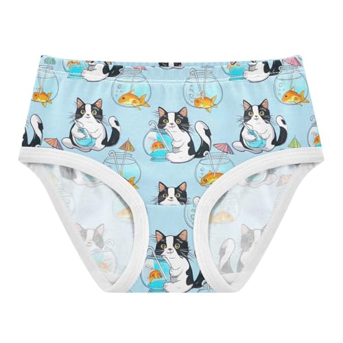 Cute Cats Goldfish Light Blue Toddler Underwear Floral 2t Cotton Panties for Girl Animal Undies Kids Briefs