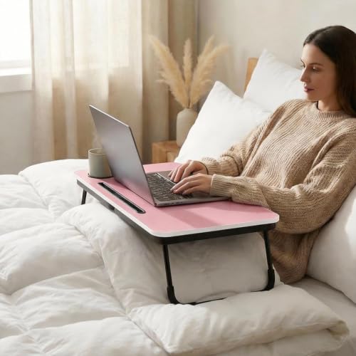Image of BUYIFY 23.4 inch Foldable Lap Desk Bed Table with Cup Holder Portable Tray