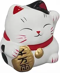 Gato da Sorte em Porcelana Decorativa - Boa Fortuna e Elegância. Maneki Neko Decorativo 901 (Gato da Sorte 901A)
