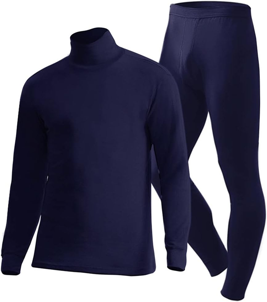Men Turtleneck Thermal Underwear Set Cotton Suits Long Sleeve Shirt+pants 2 Pieces Set Winter Warm Gray