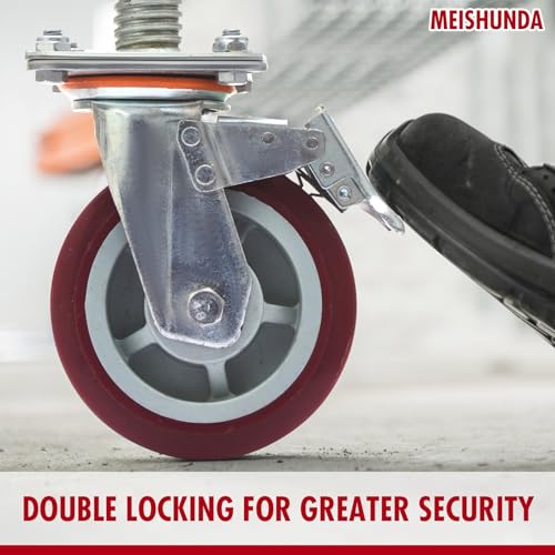 MEISHUNDA Adjustable Leveling Scaffolding Wheels Set,6"-Scaffolding Casters,1-3/8" OD Scaffold Screw,Scaffolding Screw Jacks,Scaffold Leveling Jack,Locking Stem Casters with Brake（4 PCS） - Thumbnail 6