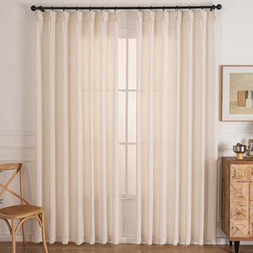 LSsudayin Natural Pinch Pleated Linen Curtains 84 Inch Length 2 Panels for Living Room Bedroom Semi Sheer Window Curtain Boho Neutral Back Tab Pinch Pleat Drape with Hooks 40 x 84 Inches Long