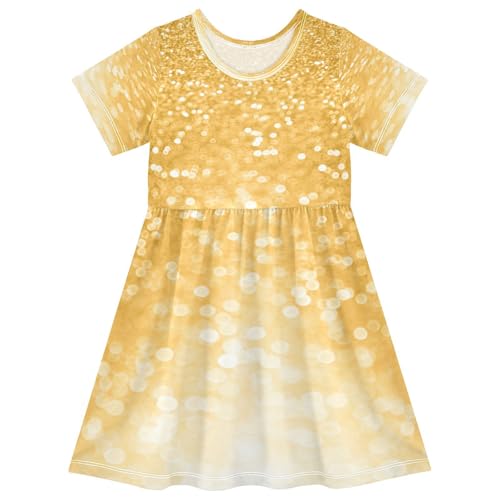 Sparkle Gold Glitter Girls Dress Short Sleeve Dress Girls' Summer Sundress 5-6T