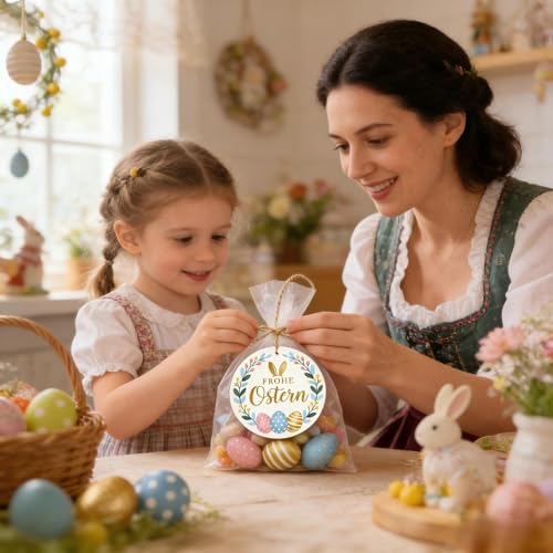 50 Stück Geschenkanhänger Ostern, Frohe Ostern Etiketten, Blumen Kranz Motive, für Osterkarte Umschlag Geschenke Basteln Osterdeko