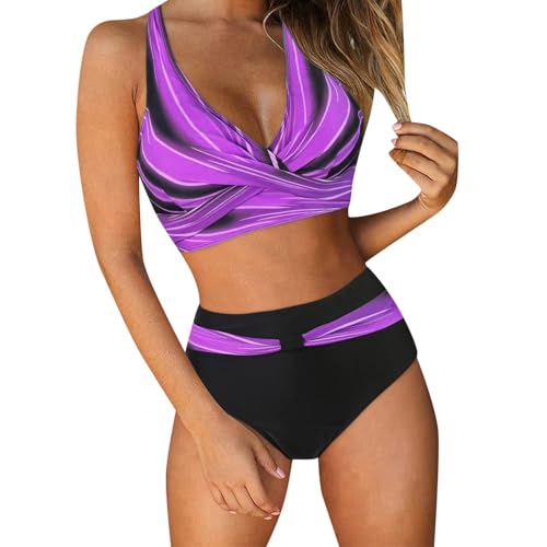 Vhersily Bañador de piscina para mujer, cintura alta, dos piezas, push up acolchado, sujetador estampado floral deportivo bikini sets, traje menstrual, para adolescentes, transpirable, secado rápido