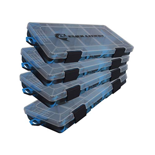 Evolution Outdoor 3500 Drift Series Fishing Tackle Tray Multi Pack of 4 – Blue, Colored Tackle Box Organizer with Removable Compartments, 2 Latch Closure, Utility Box Storage