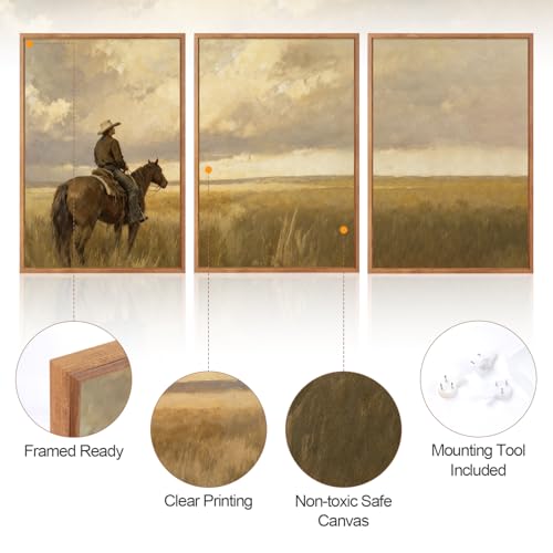 Aurlan 3 Pcs Western Cowboy Framed Wall Art 16x24 Inch by Aurlan - Used condition - Image 2