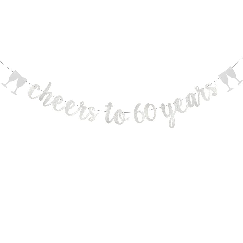 Cheers to 60 Years Banner,Pre-Strung,Silver Paper Glitter Party Decorations for 60TH Wedding Anniversary 60 Years Old 60TH Birthday Party Supplies