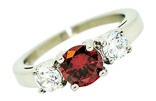 Birthstone Ring~January~Stainless Steel~3 Stone~Cubic Zirconia CZ~Garnet~Red Crystal~Mother's Ring~Fashion Ring~Women's Jewelry
