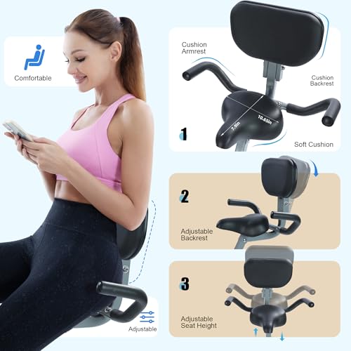 Image of BARWING Exercise Bike Stationary Bikes for Home with APP，3 in 1 Folding Exercise Bikes for Seniors, Indoor Cycling Workout Bike 16-Level Adjustable Resistance,330LB Capacity,Comfortable Seat Backrest Grey