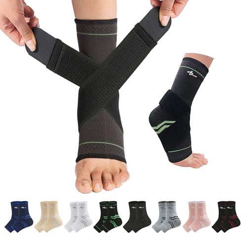 Image of ABIRAM Ankle Brace for Men & Women - Adjustable Compression Sleeve with Wrap, Stability Support & Relief for Sprained Ankle, Plantar Fasciitis & Achilles Tendonitis - Breathable Running & Sports Gear