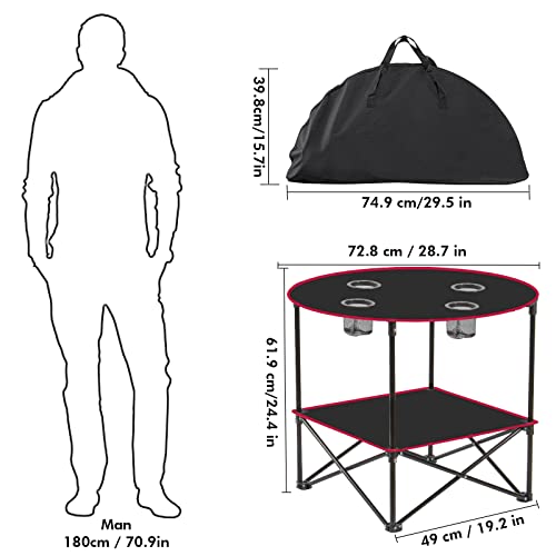 Yzsog Portable Canvas Table, Collapsible Canvas Travel Table Comes With Picnic Blanket, Portable Camping Table With 4 Cup Holders & Carry Bags For Outdoor Picnic, Travel And Camping #TOP2