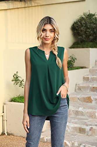 Bettysays Women's Summer Sleeveless V Neck Casual Tank Tops Chiffon Blouse Office Work Shirts (Large,Dark Green) #TOP2