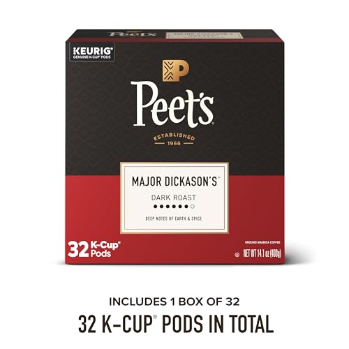 Image of Peet's Coffee, Dark Roast Keurig K-Cup Pods, 100% Arabica Coffee - Major Dickason's Blend 32 Count (1 Box of 32 K-Cup Pods)