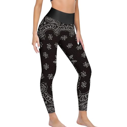 Black Paisley Bandana High Waist Yoga Pants Tummy Control Workout Leggings for Women XL