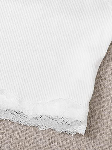 Verdusa Women's V Neck Spaghetti Strap Lace Trim Crop Cami Top White S #TOP3
