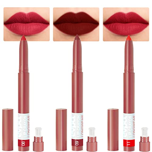 Evpct 3Pcs Dark Ruby Deep Apple Red Matte Lipstick And Lip Crayon Stick Liner Pencil Set Sharpener Waterproof Long Lasting 24 Hour Lipstick Lip Liner Crayon Labiales Mate 24 Horas Originales 8&9&11 #TOP17