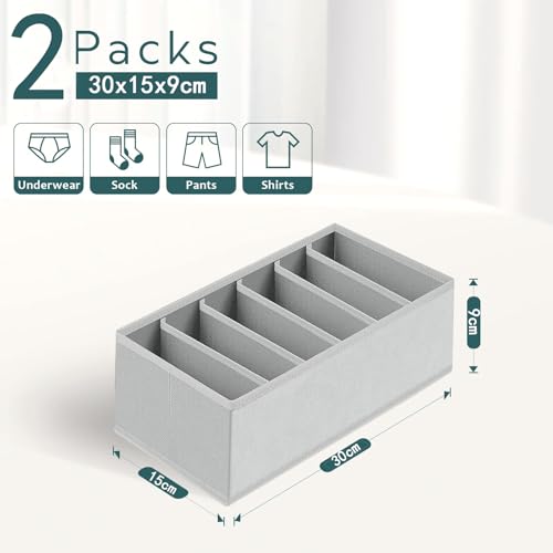 Homsorout Schubladen Organizer für Unterwäsche - 2er Set Schrank Organizer für PAX Kleiderschrank, 30 x 15 x 9 cm Baby Wickelkommode für Socken, Kinderkleidung, Grau