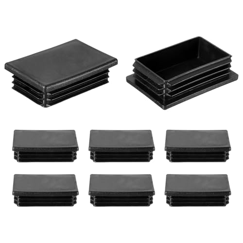 Image of uxcell 8 Pcs Rectangle Tubing End Caps 3 x 2 Inch Plastic Hole Plugs Insert End Cap for Metal Tubing Post Chair Leg Table Bookshelves Furniture, Black