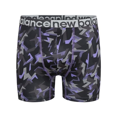 New Balance Cueca boxer de 8,9 cm para meninos (pacote com 4), Camuflagem Thunderbolt elétrica/índig